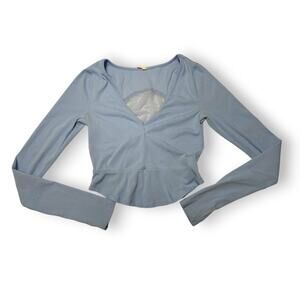 Free People Movement Blue Mesh Ribbed Peplum Active Long sleeve Size Small